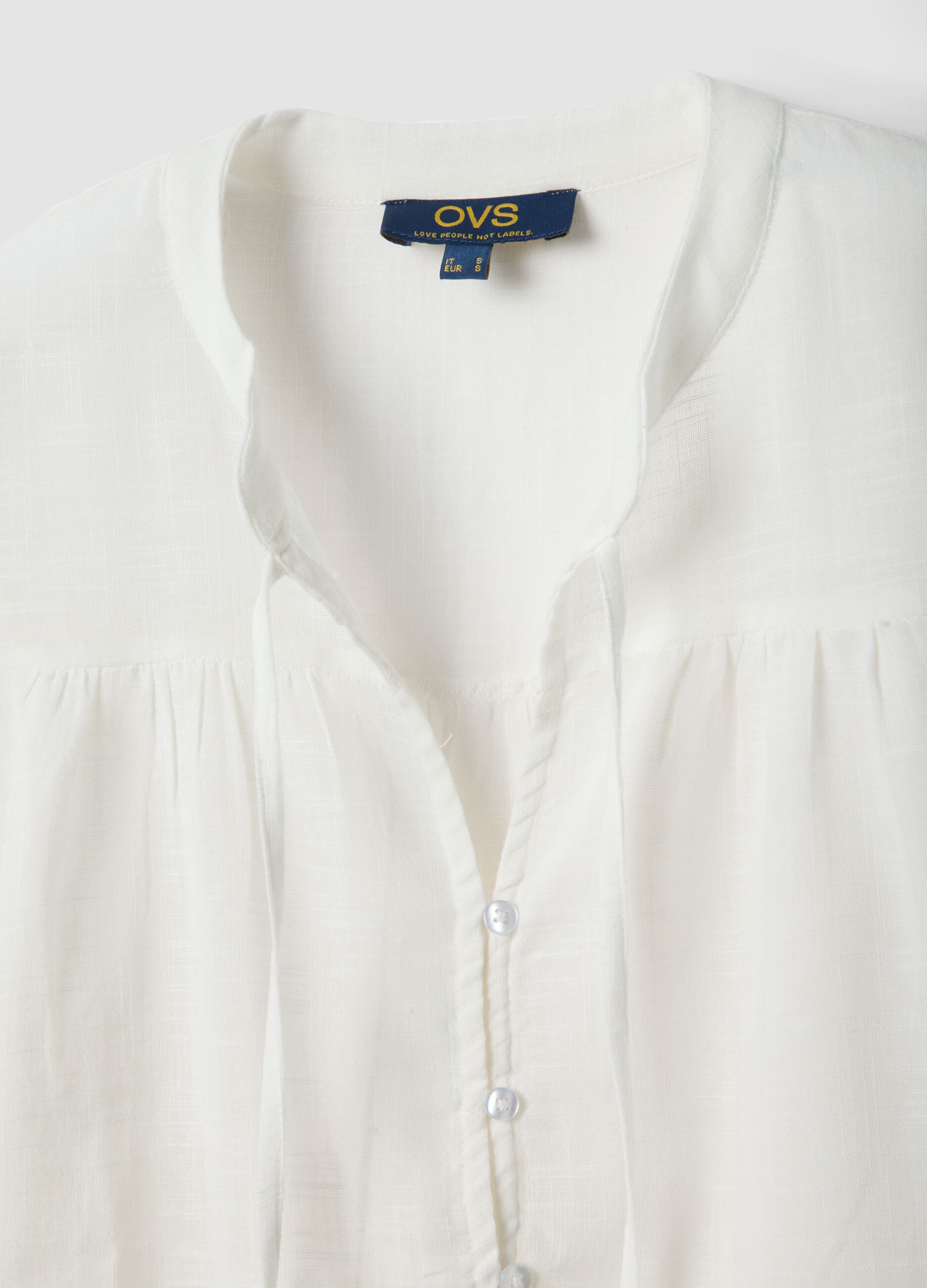 White pure cotton tie-front shirt, regular fit