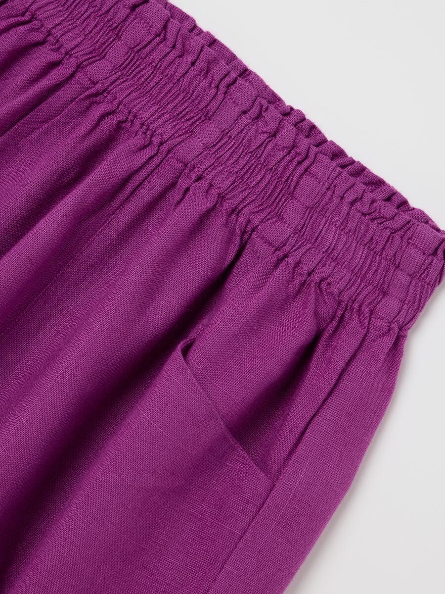Purple wide-leg shorts in viscose and linen_3