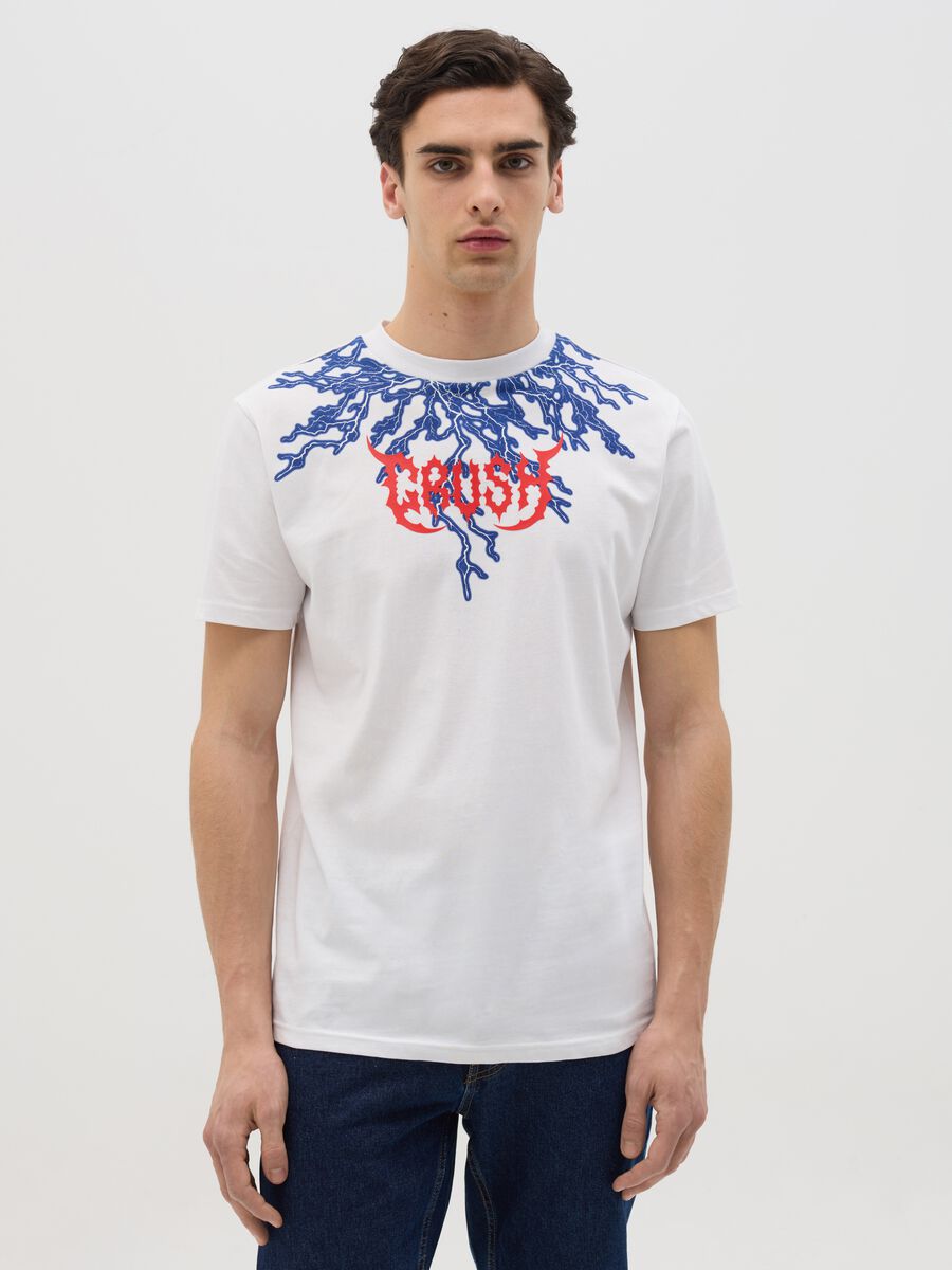 White short-sleeved T-shirt with lightning print_0