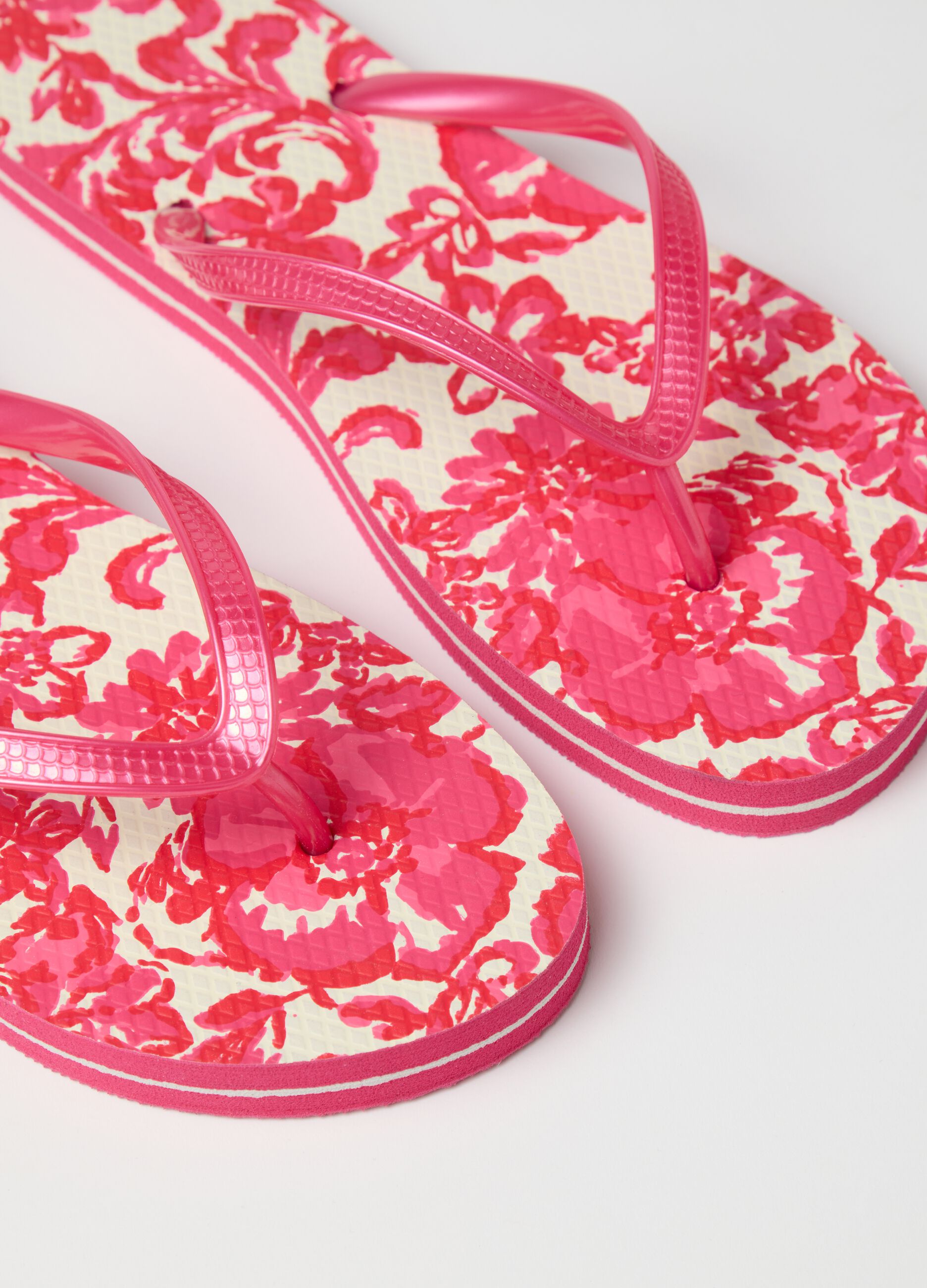 Women's Multicolour Flip-Flops with Floral Pattern