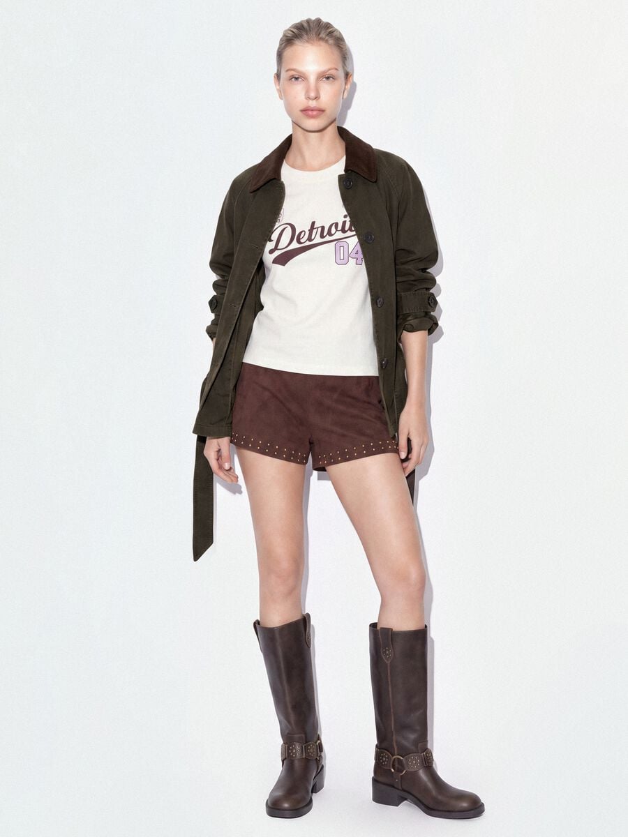 Trench verde in misto cotone con colletto a contrasto regular fit_1