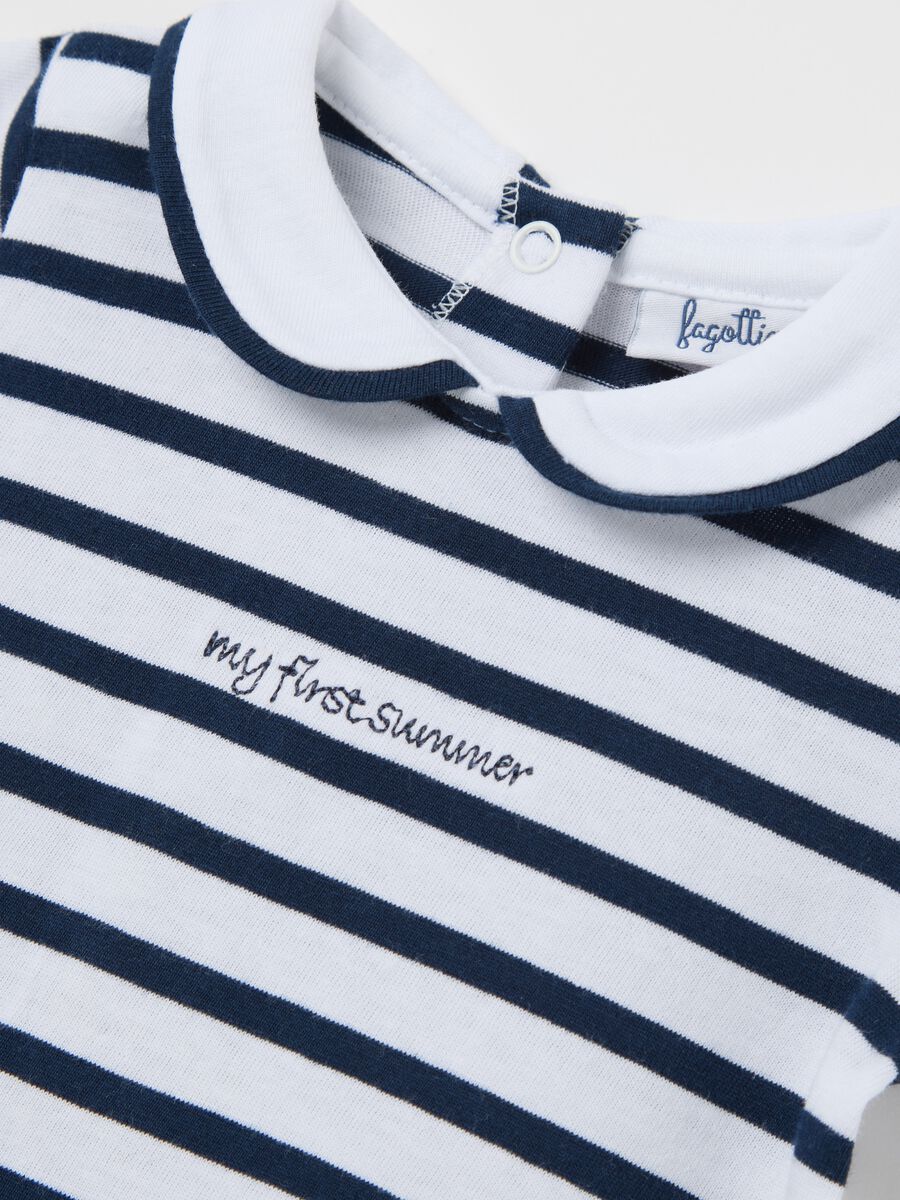 Organic cotton bodysuit with blue and white stripes_2