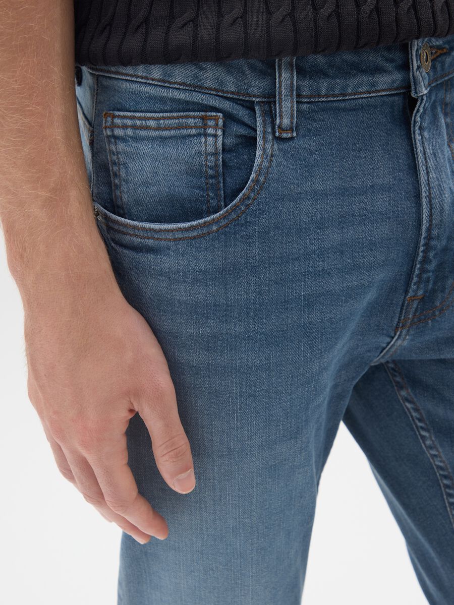 Jeans denim in cotone blu slim fit_3