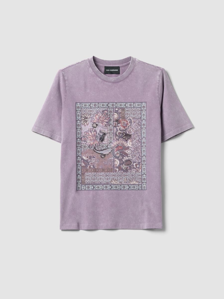 Purple pure cotton T-shirt with floral print, relaxed fit_4