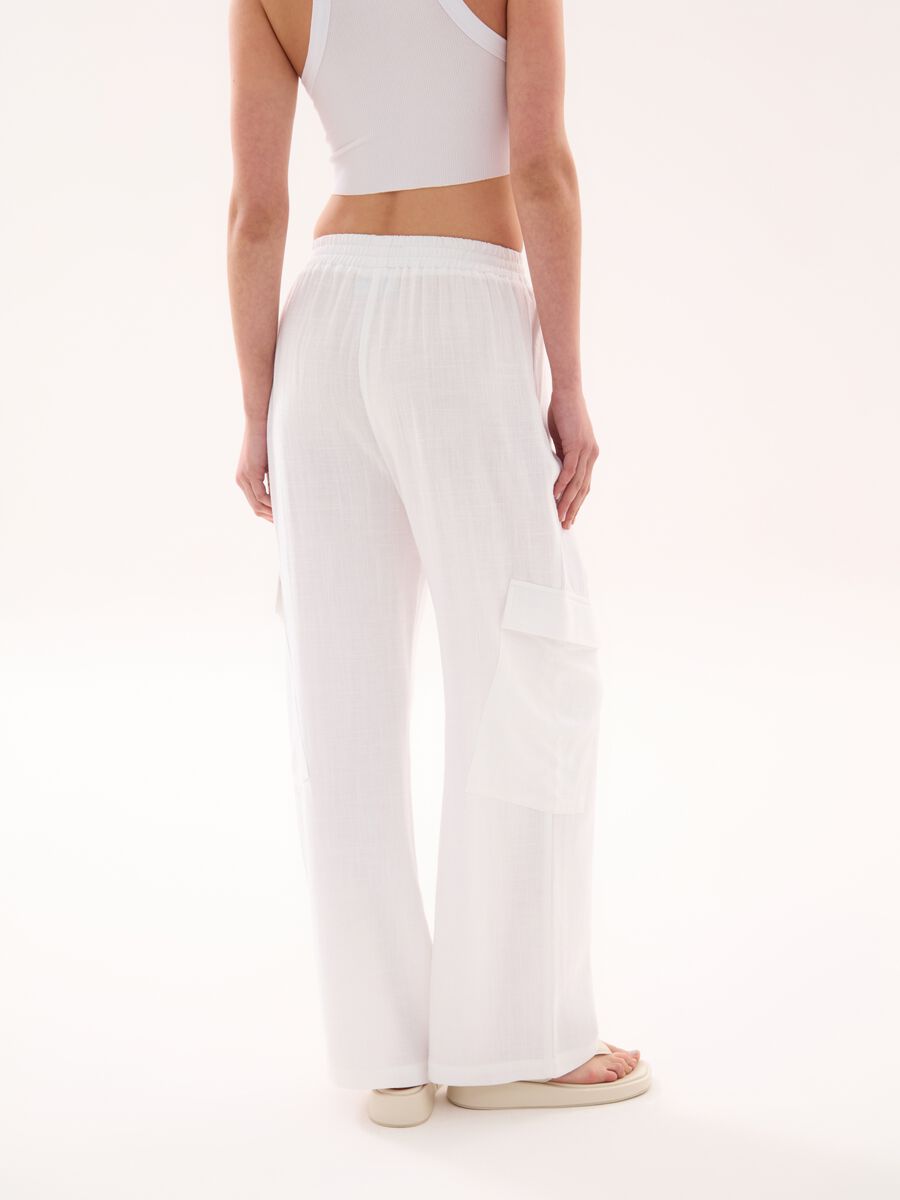 Wide-Leg Linen Cargo Trousers White_1