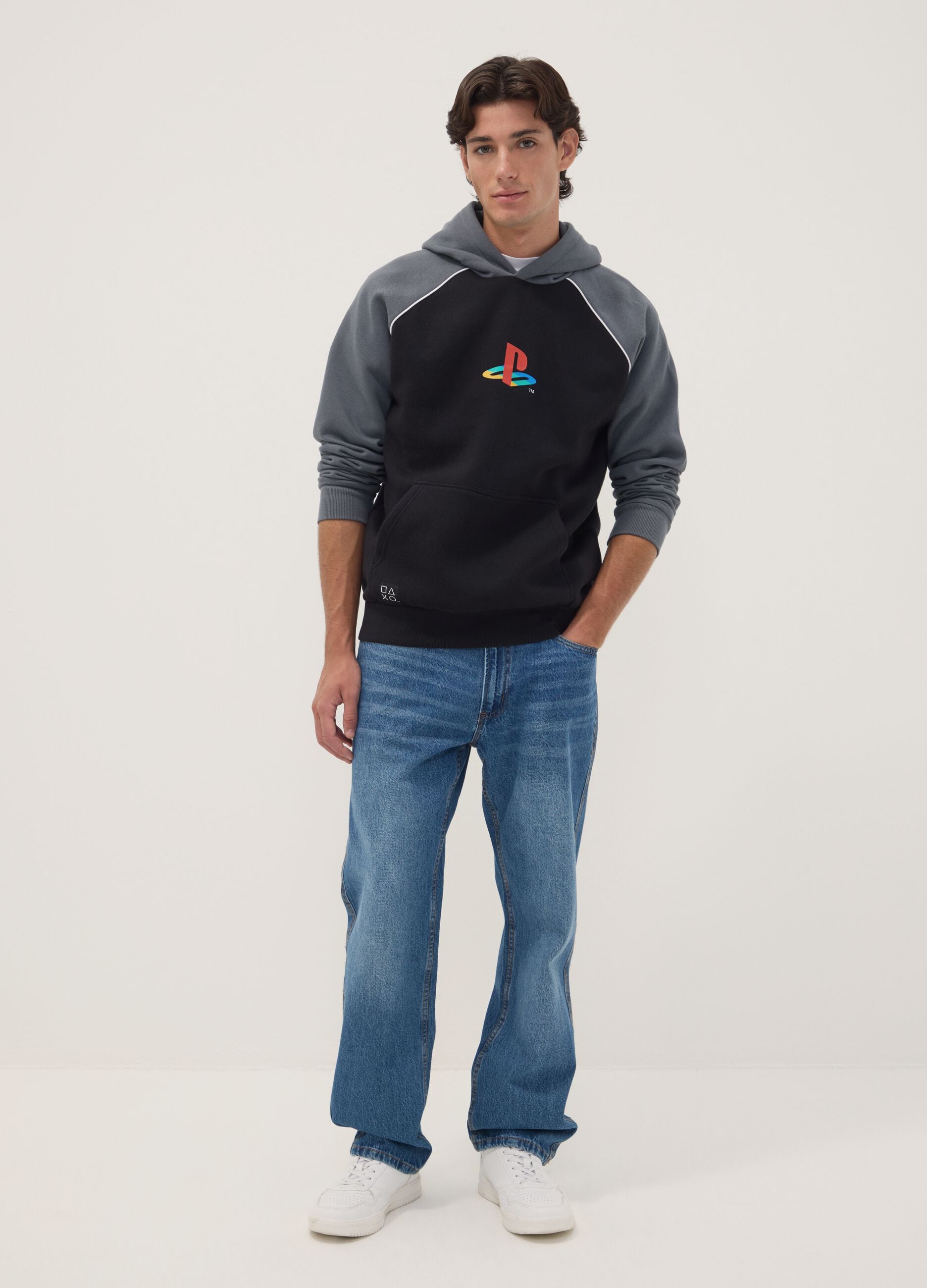Black cotton-blend hoodie with PlayStation print