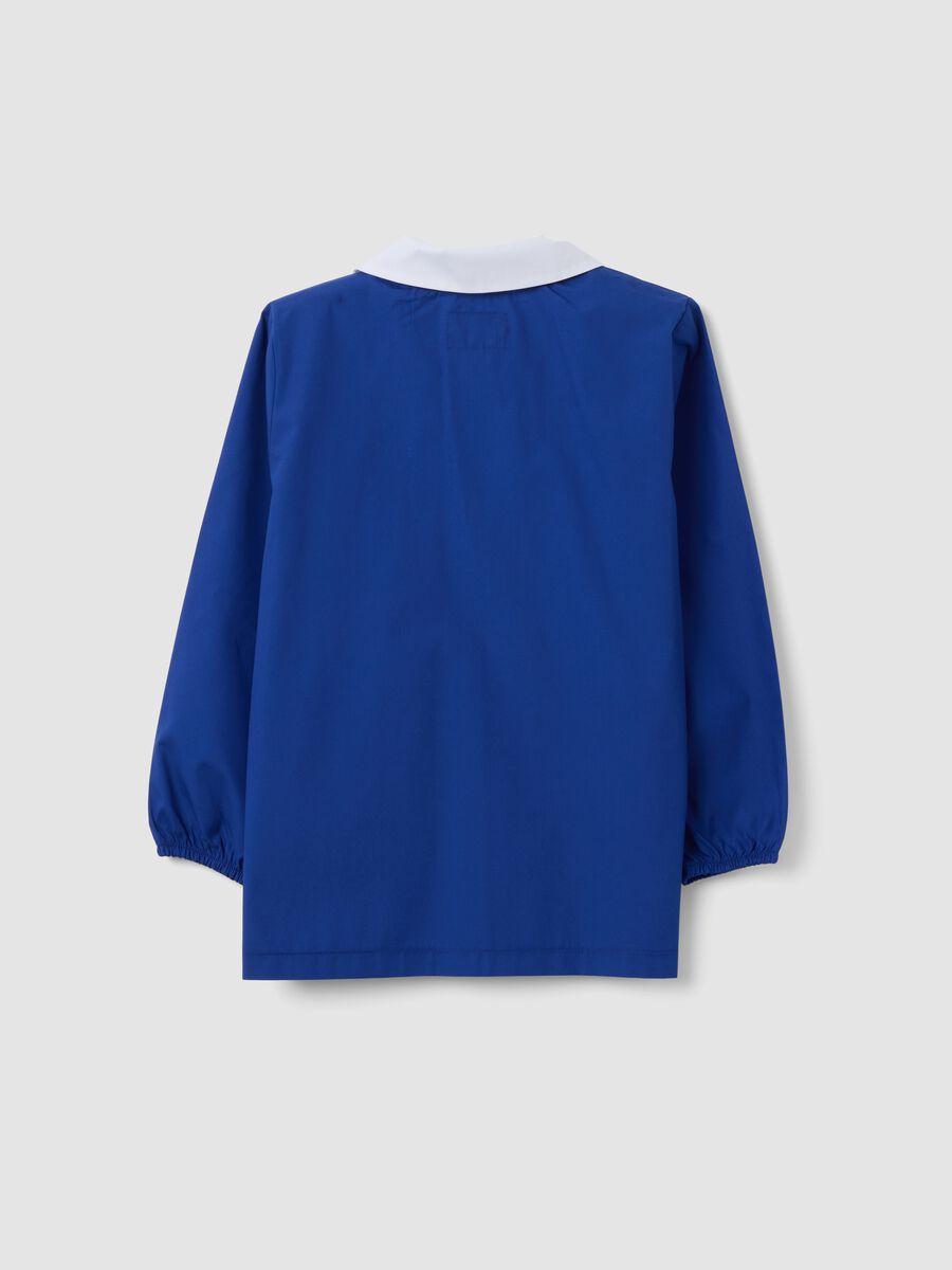 Blue school smock with zip and panda embroidery for boys_1