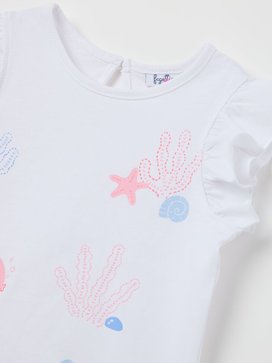 White tank top in cotton with print and flounce_2