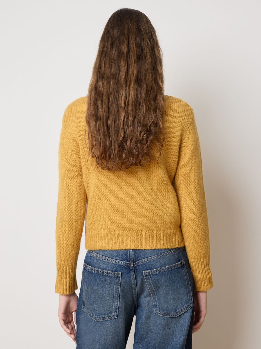 Yellow regular fit sweater with round neckline_3