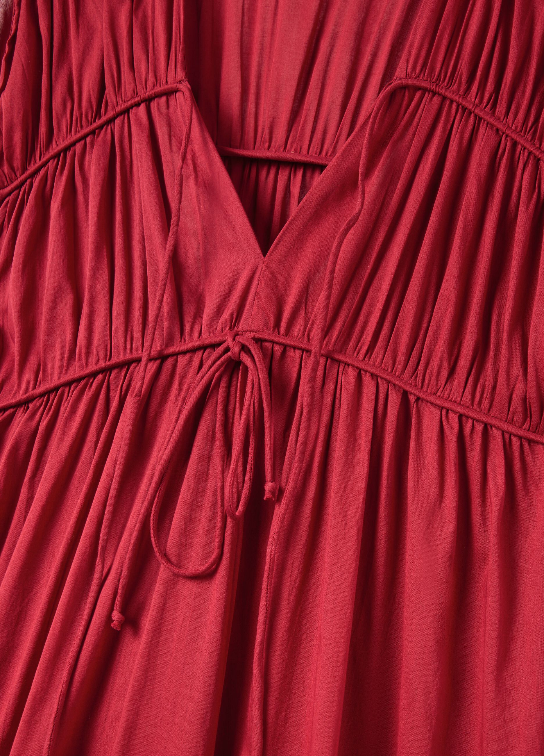 Abito lungo da donna in puro cotone rosso regular fit a balze
