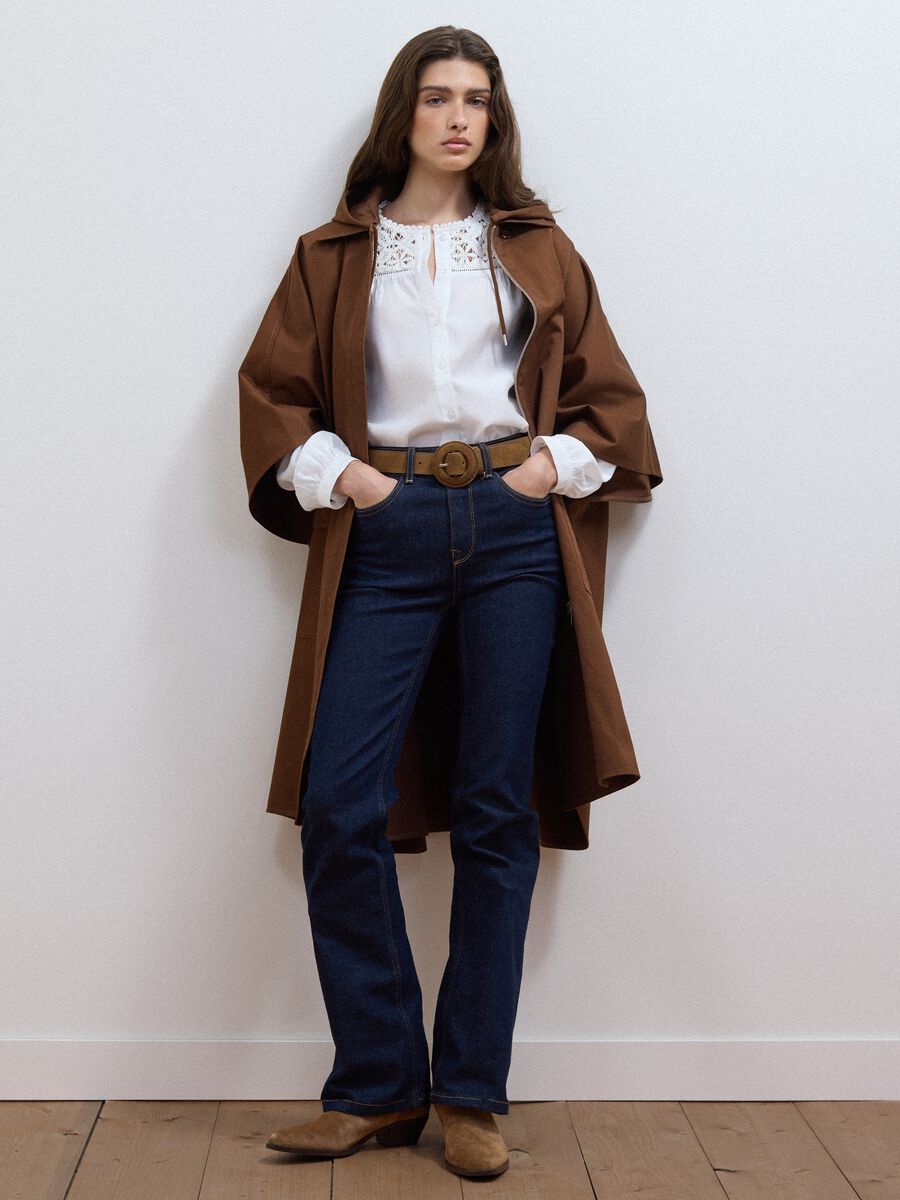 Mantella marrone in puro cotone con cappuccio over fit_1