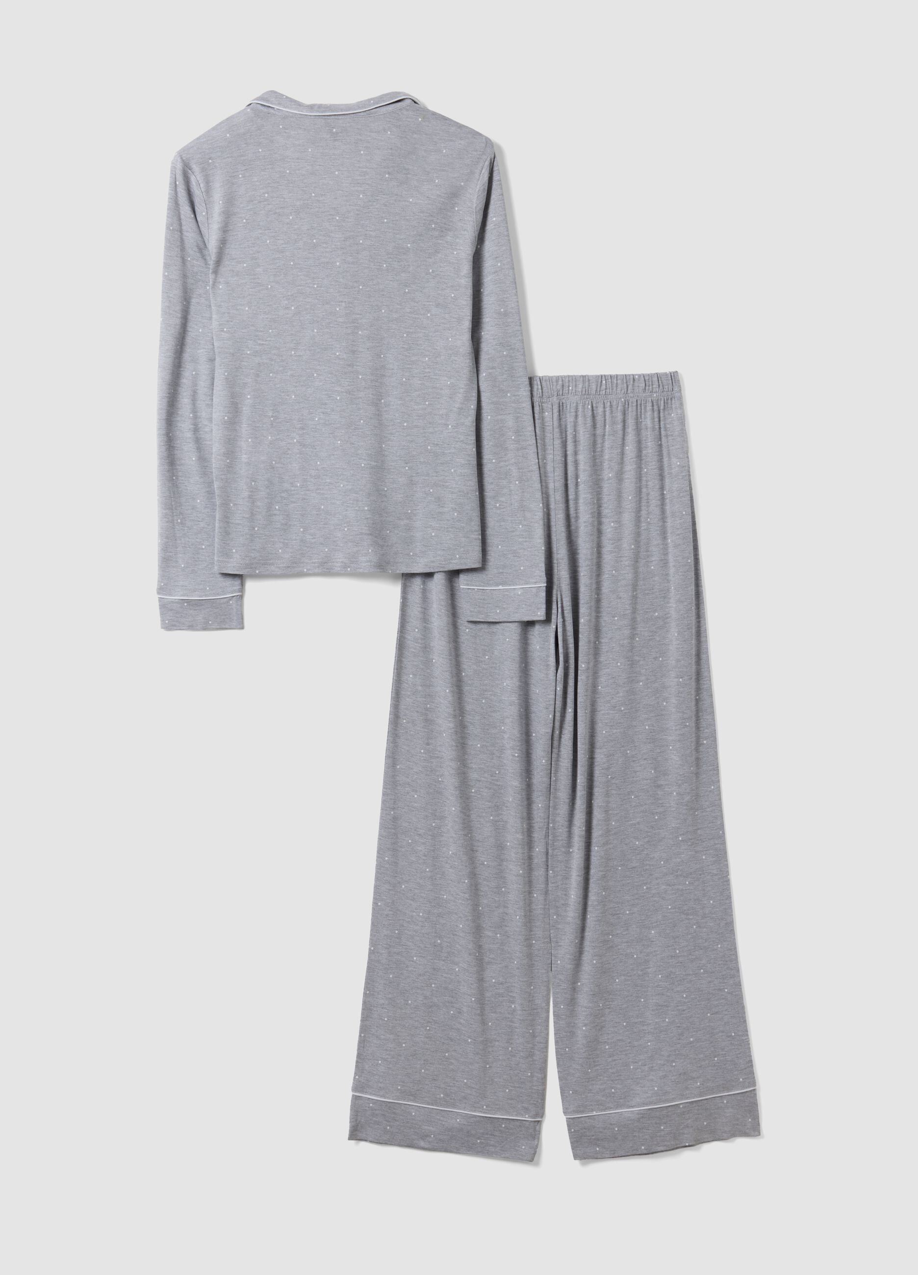 Grey pure viscose polka-dot V-neck pyjamas