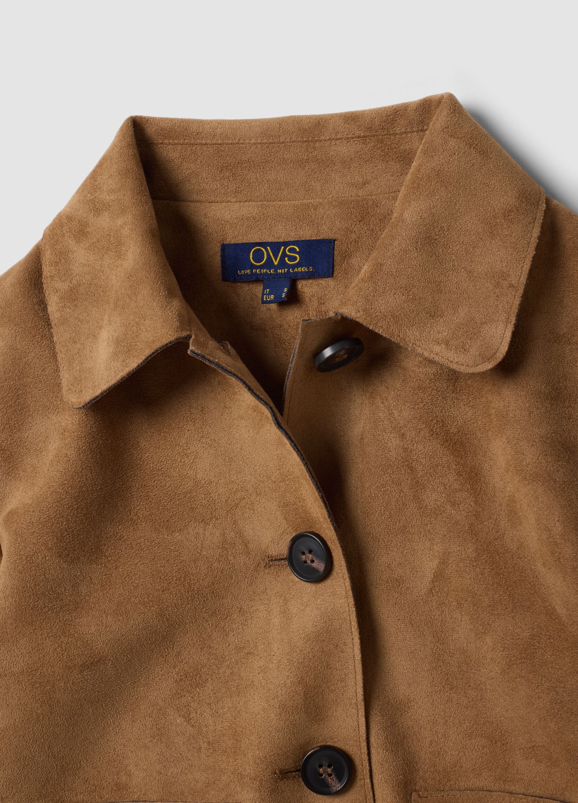 Beige regular-fit shacket with patch pockets