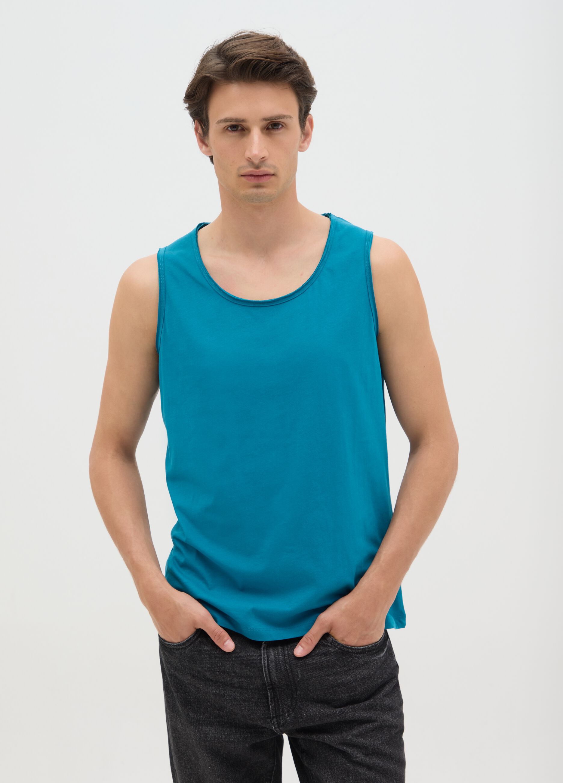 Canotta da uomo in puro cotone blu regular fit