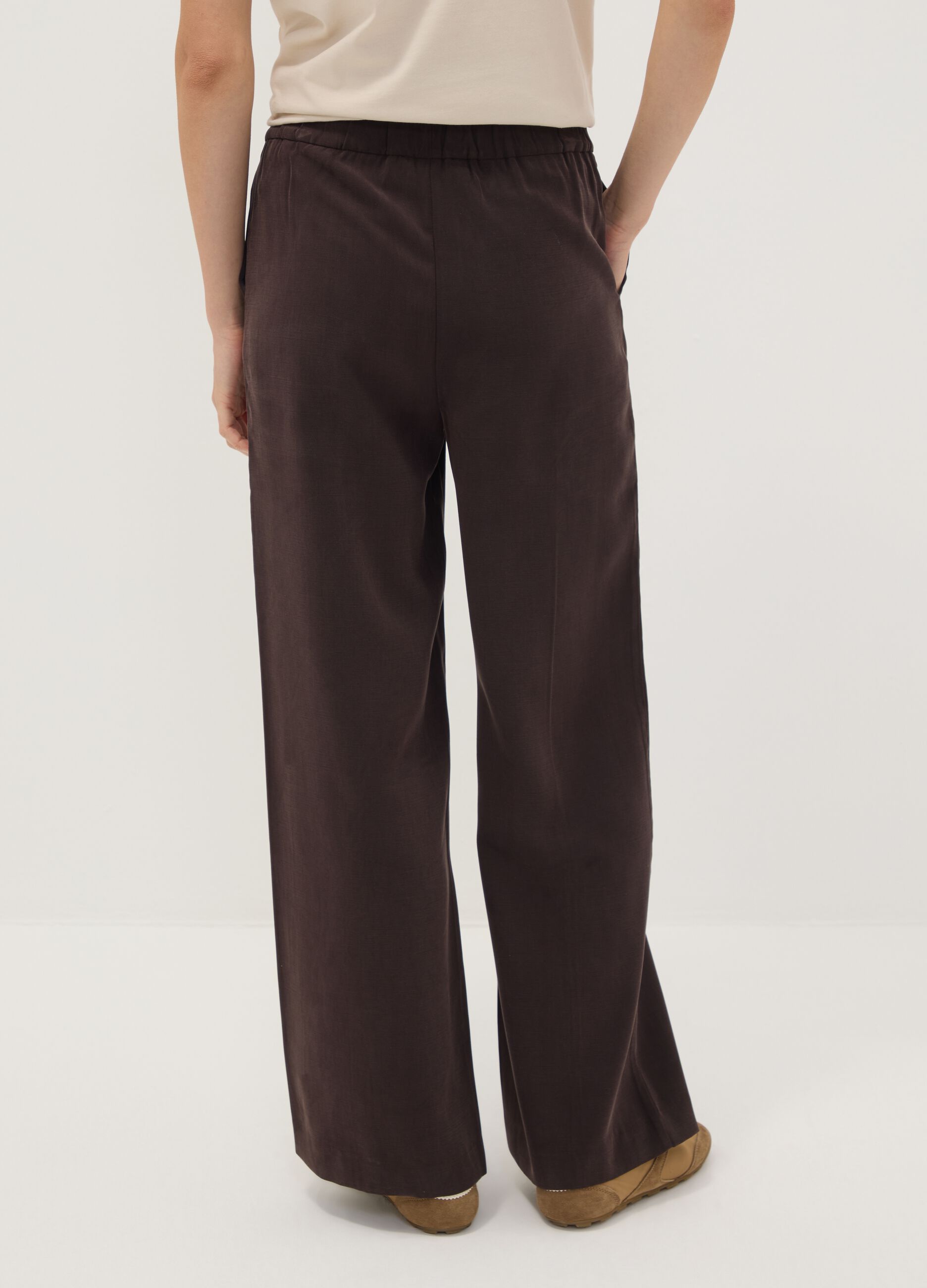 Brown viscose-blend wide-leg jogger trousers