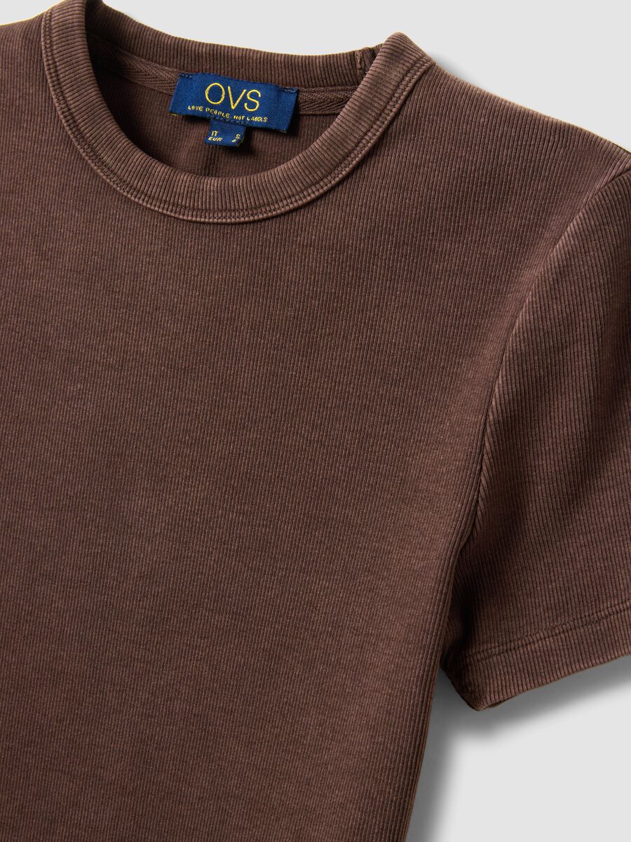 Brown stretch cotton fitted t-shirt_5