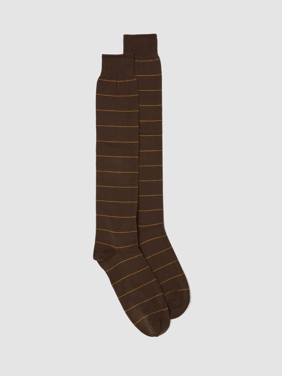 Brown long striped stretch-cotton socks_0