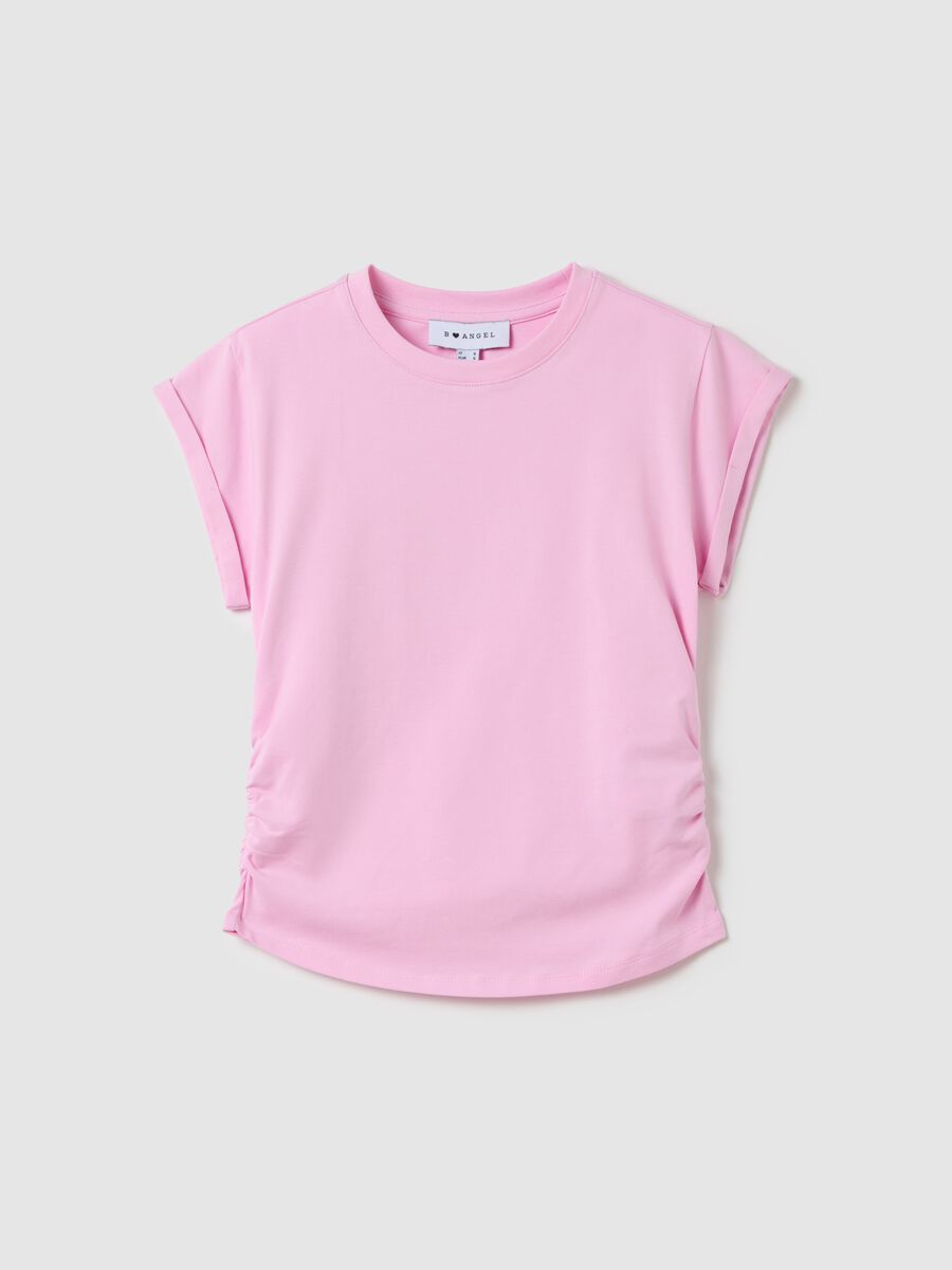 Pink slim-fit T-shirt with gathering on the side_4