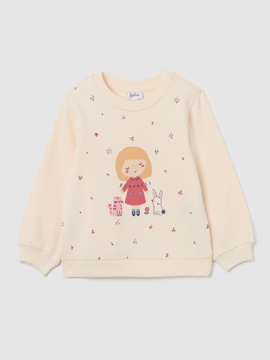 Girl's beige pure cotton sweatshirt, regular fit with print_0