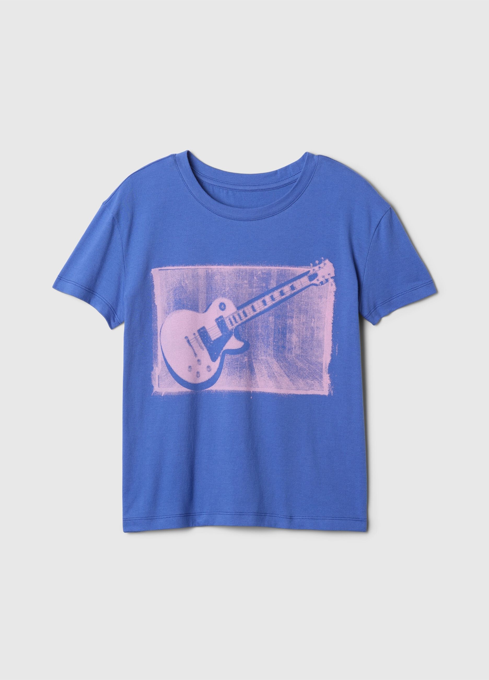 Blue short sleeve t-shirt with guitar print