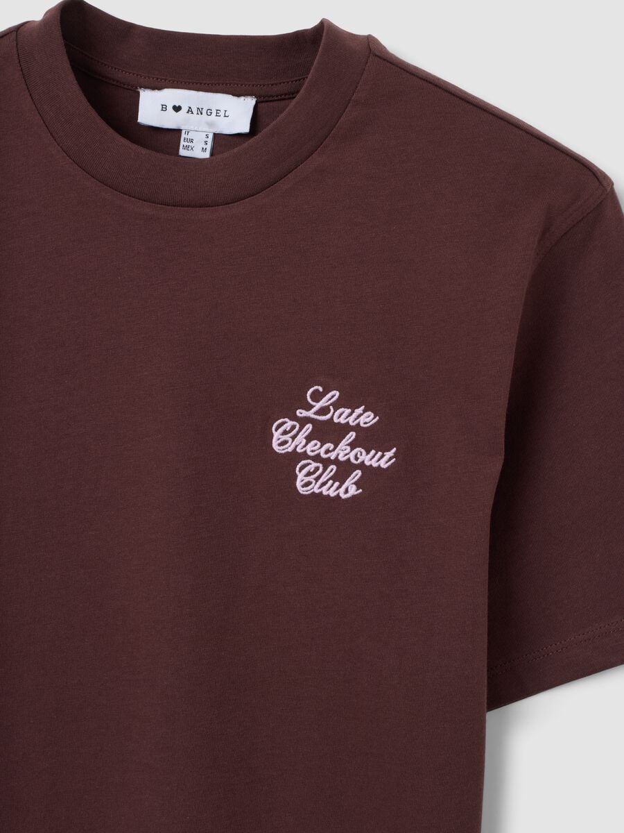 T-shirt marrone relaxed fit in puro cotone con scritta ricamata_6