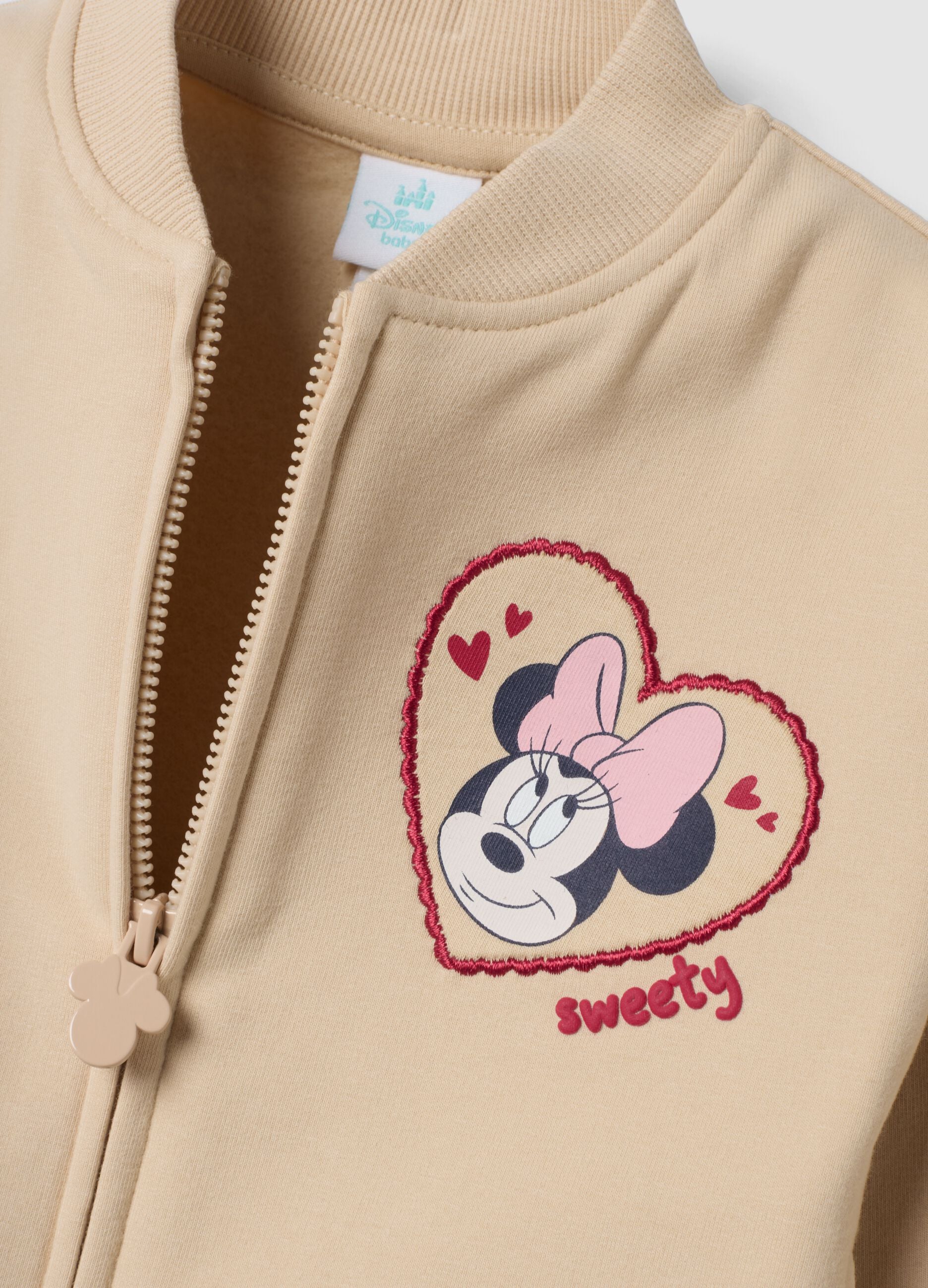 Beige oversized organic stretch cotton sweatshirt with Minnie print