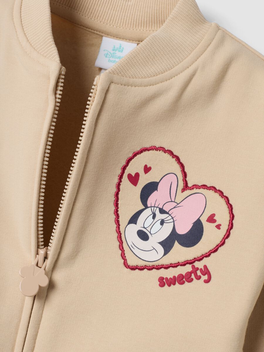 Felpa beige over fit in cotone organico elasticizzato con fantasia Minnie_3