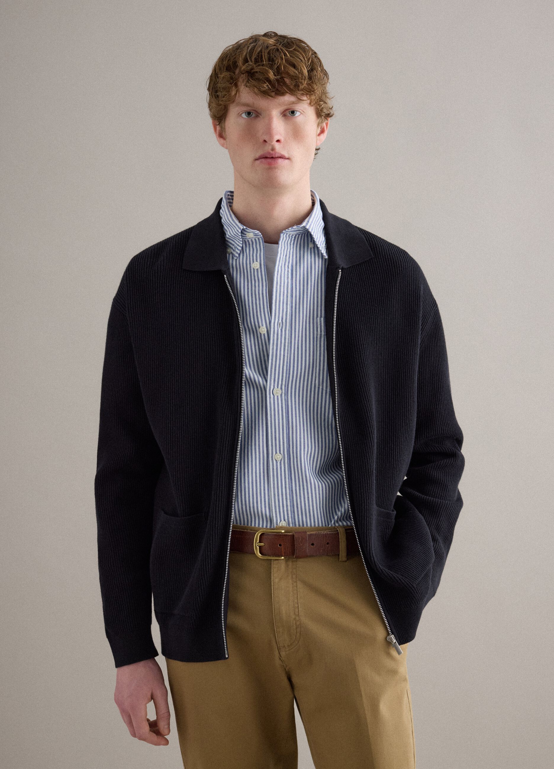 Blue pure cotton cardigan regular fit with full zip