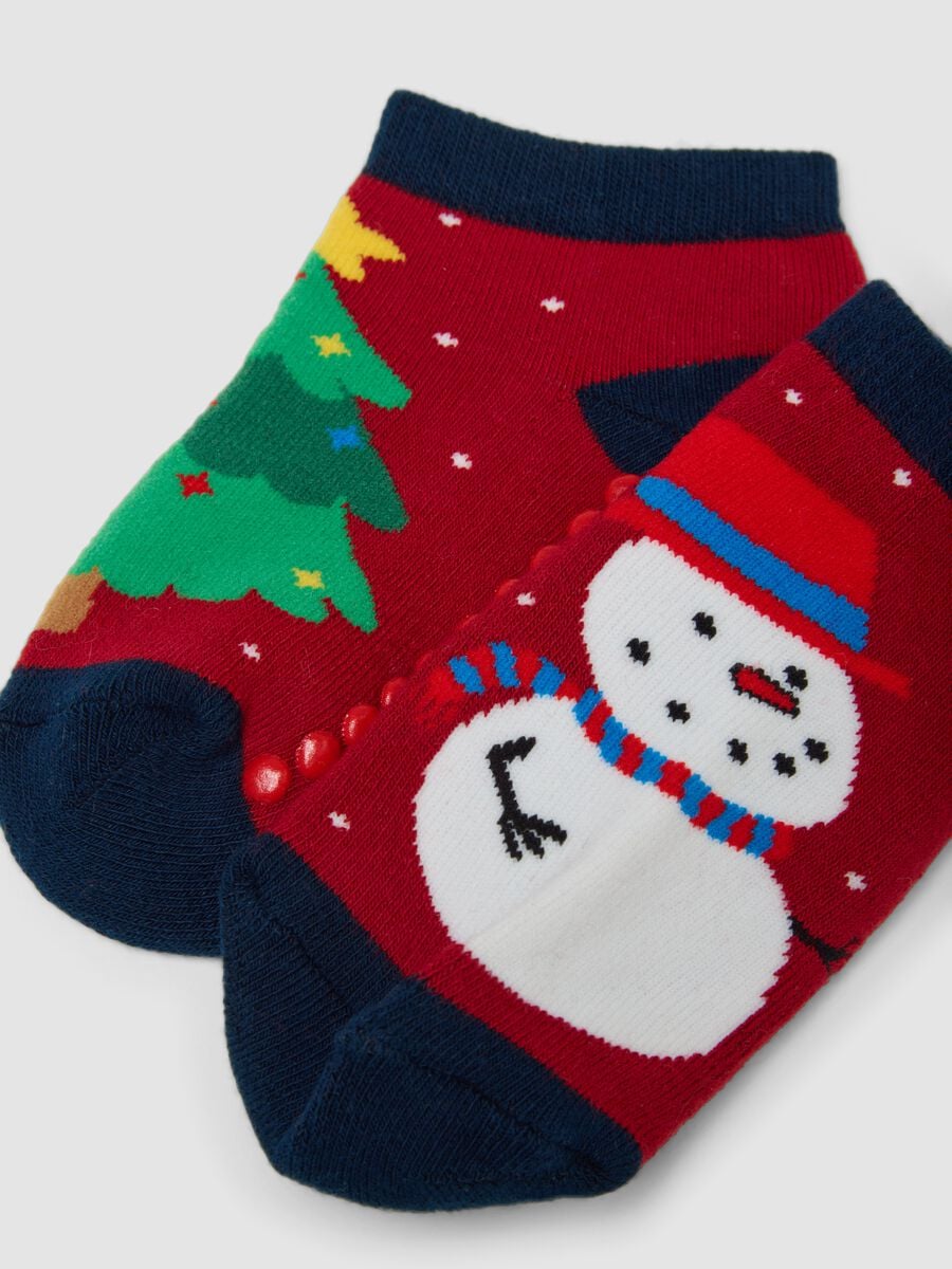 2-pack red and blue non-slip socks in stretch organic cotton_2