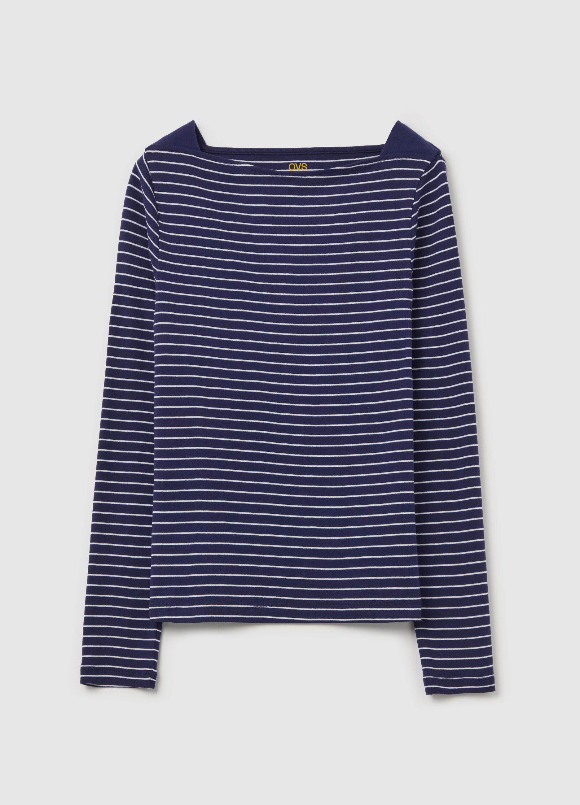 Striped T-shirt with boat neck