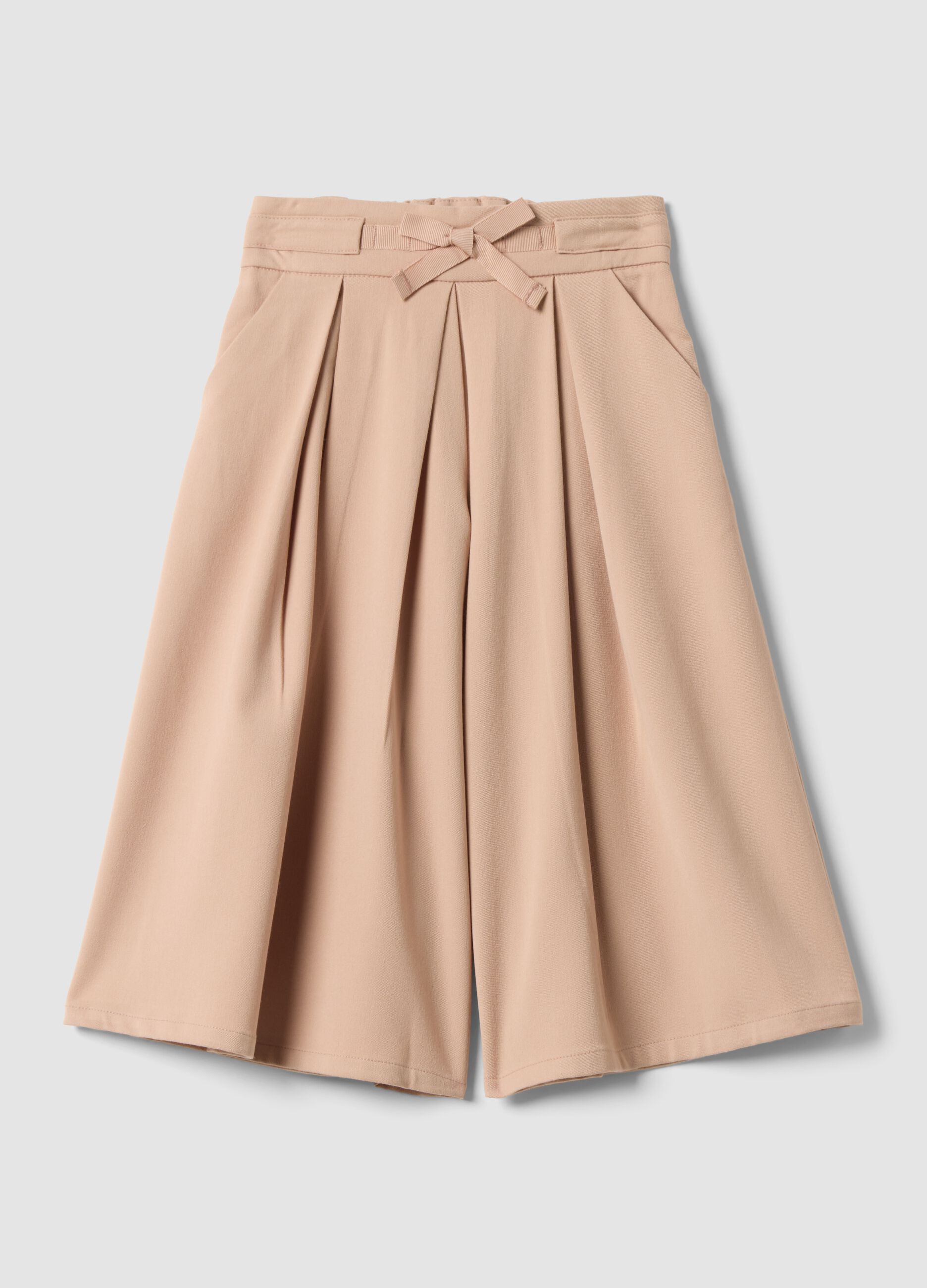 Beige formal wide-leg trousers in stretch viscose with pleats