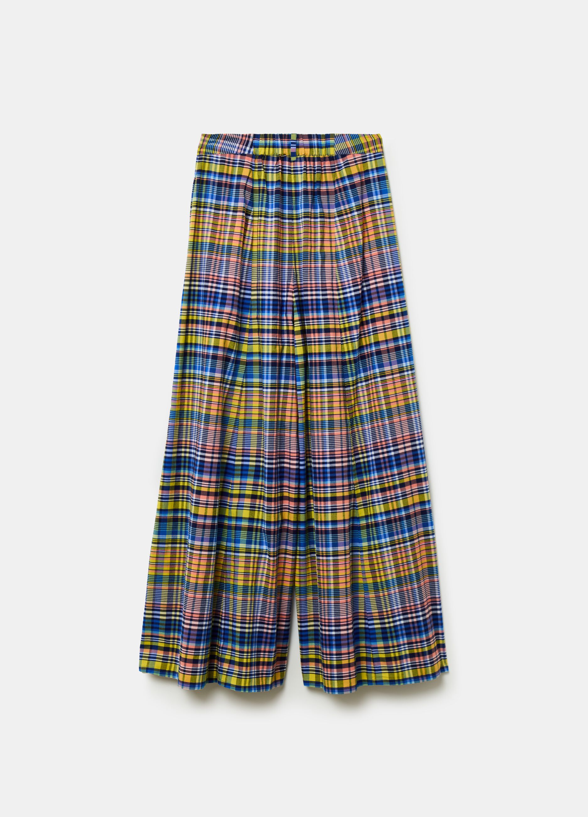 Pantalone flare fit wide leg fantasia check