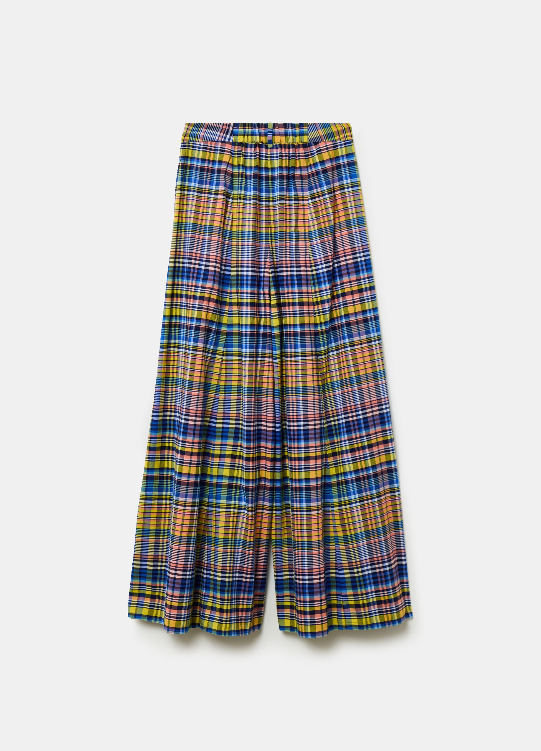 Flare-fit wide-leg trousers with check pattern