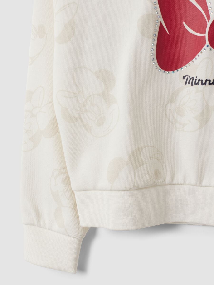 Felpa bianca in misto cotone a girocollo con stampa Minnie per bambina_3