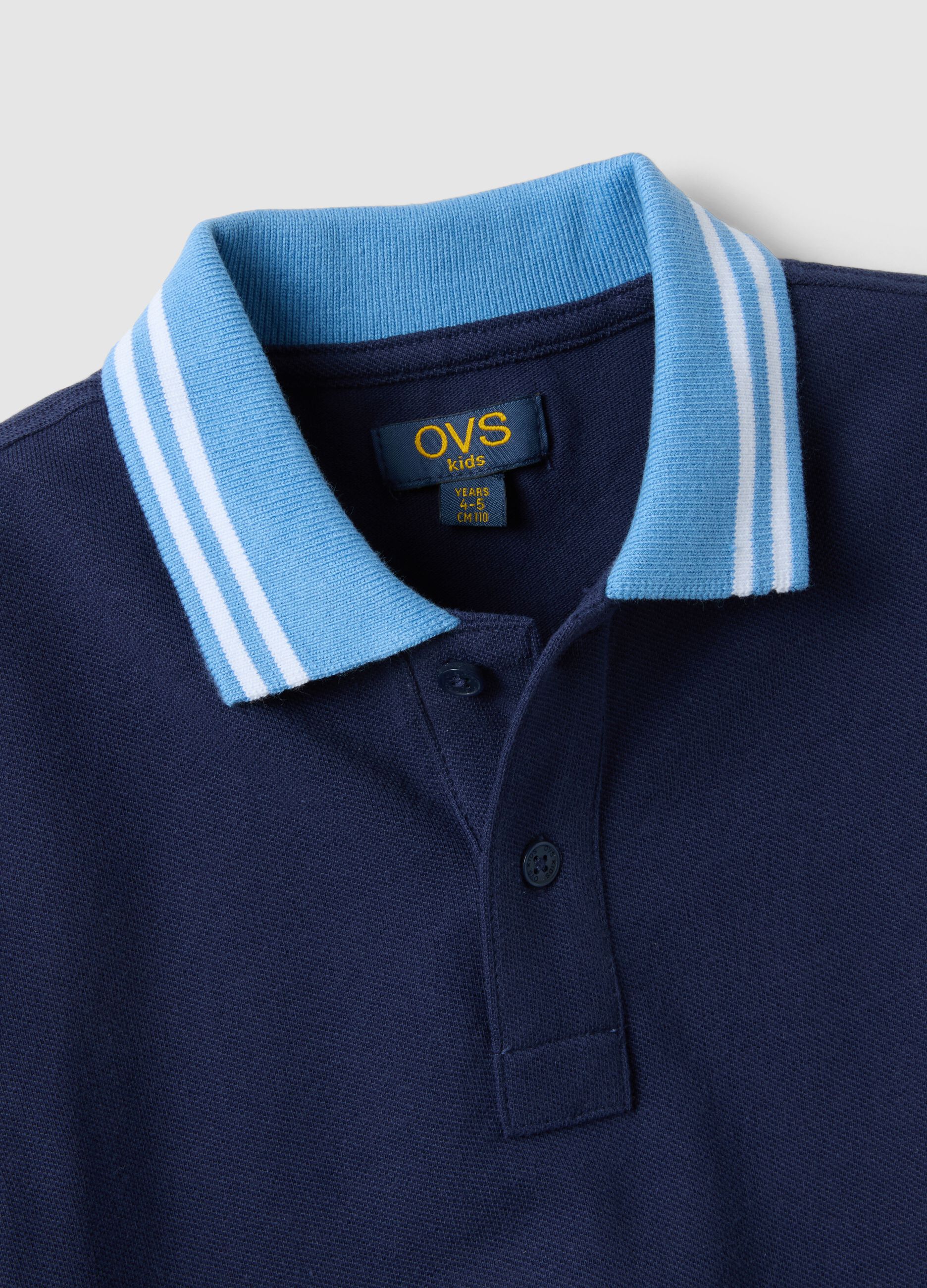 Children's regular fit pure cotton blue polo with coloured trims