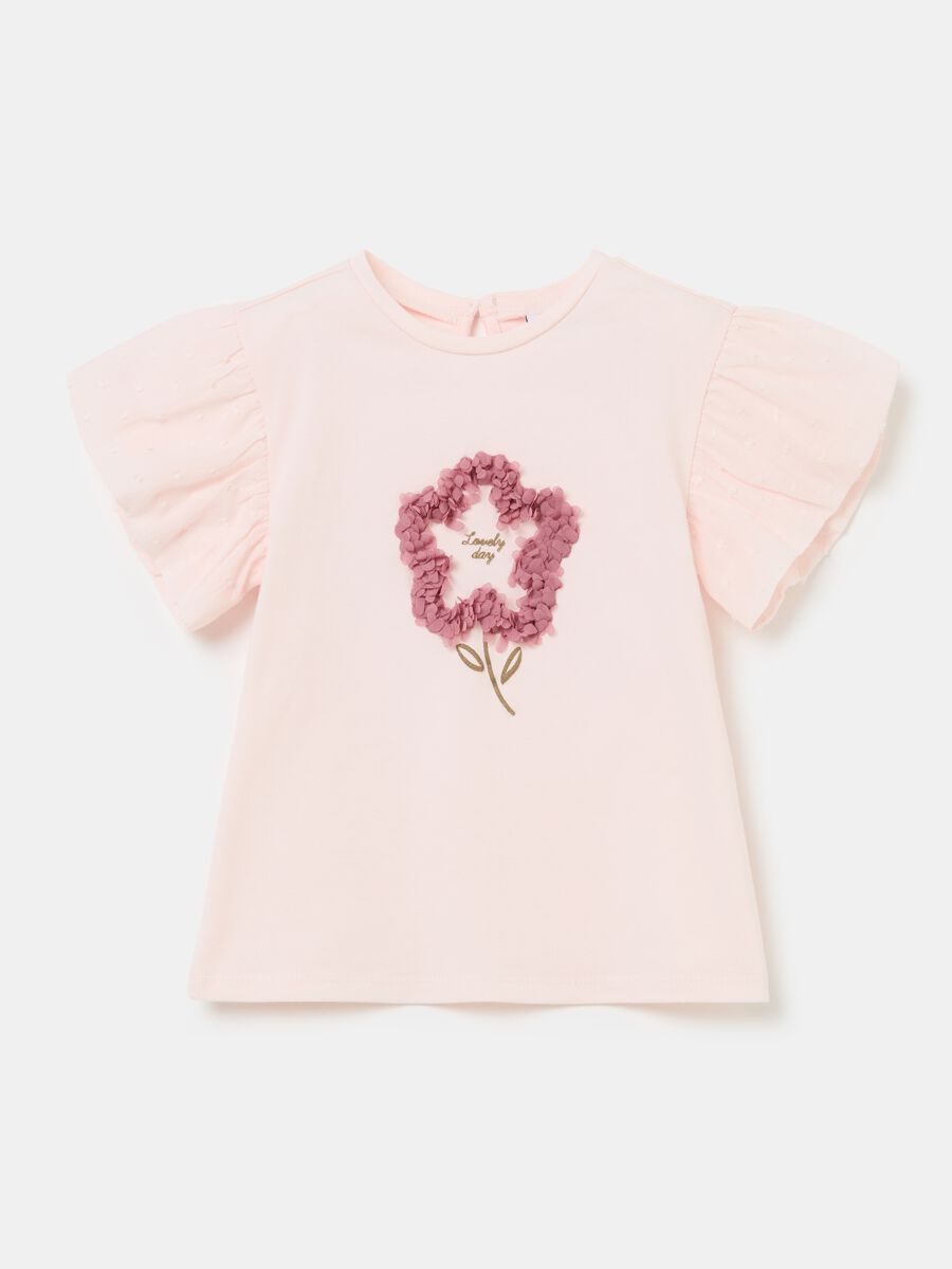 T-shirt with sleeves in dobby and flower_0