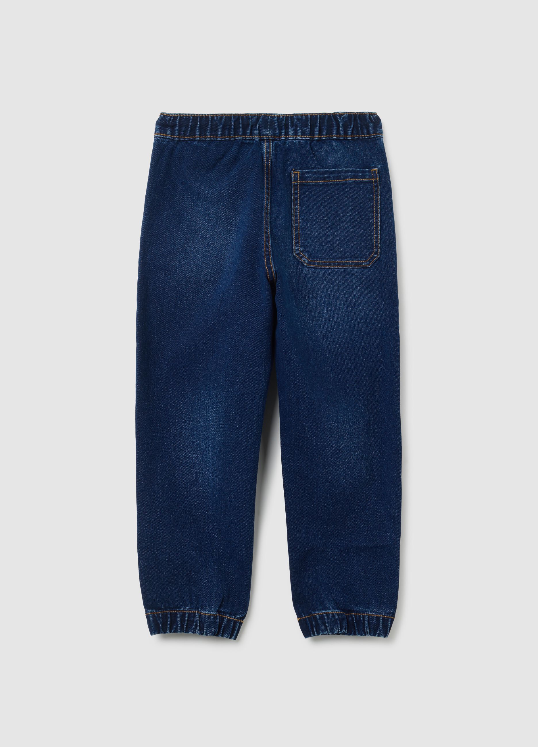 Relaxed fit blue cotton blend jog denim for children
