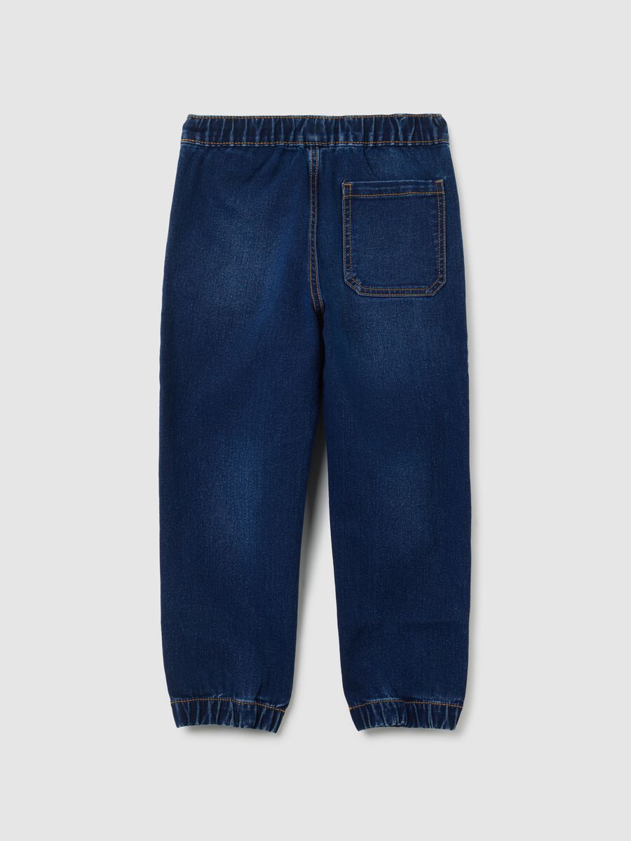 Relaxed fit blue cotton blend jog denim for children_1