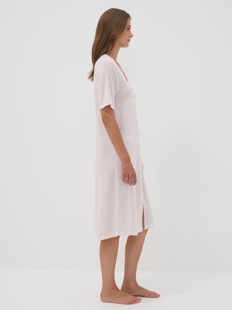 Pink polka-dot pure viscose nightshirt with V-neck_2
