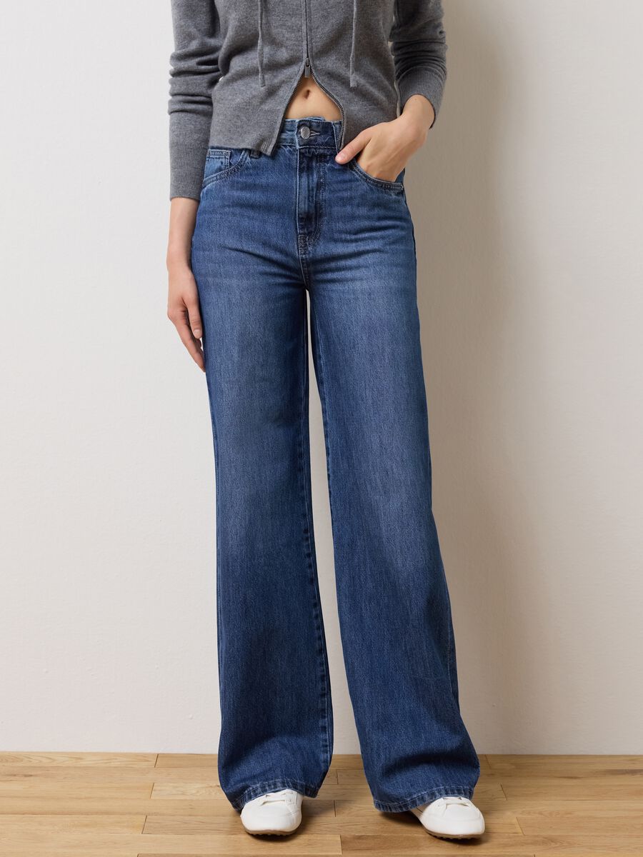 Jeans in puro cotone blu a gamba dritta_1