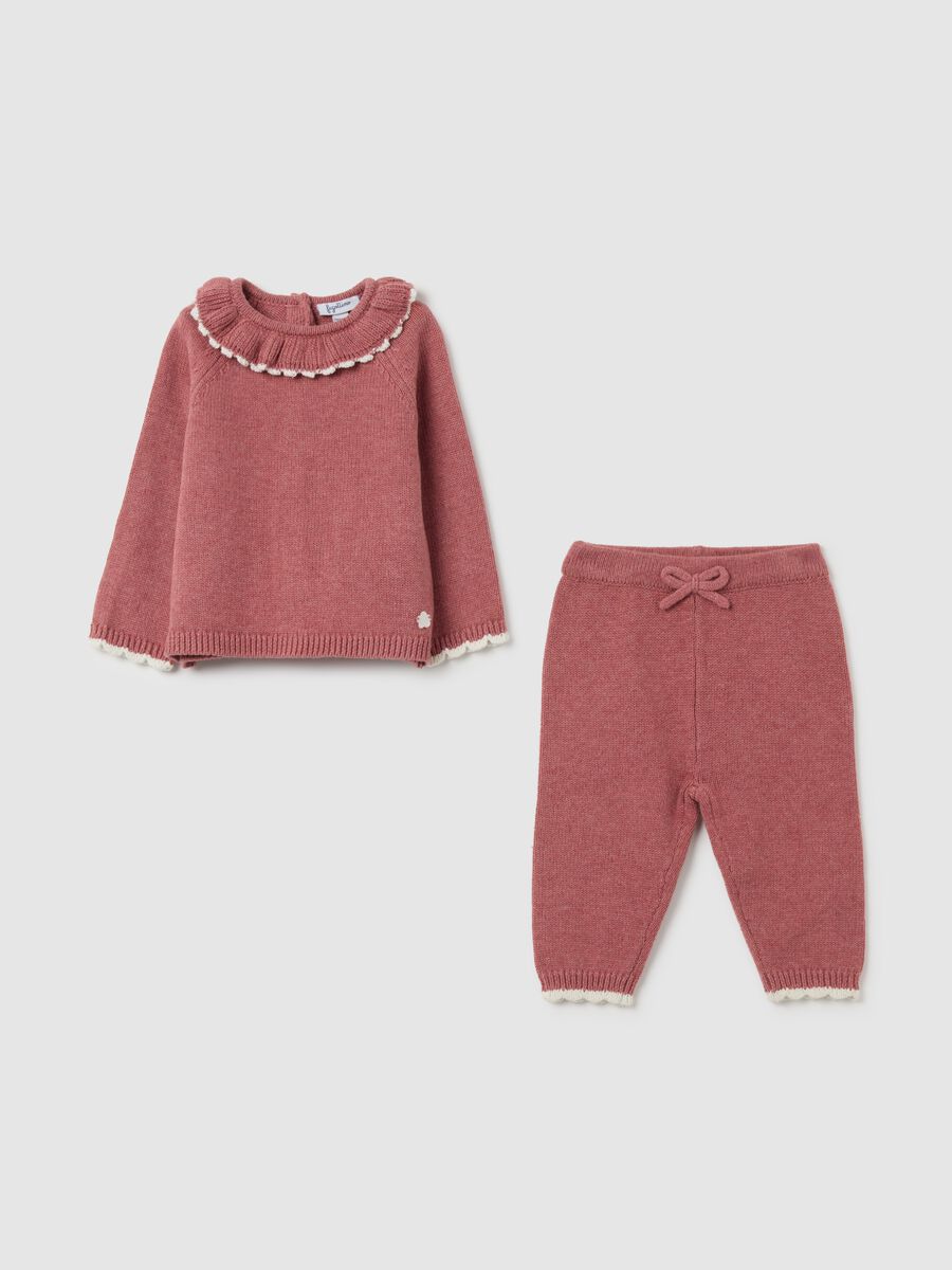 Baby Girl's Pink Cotton Sweater and Trousers Set_0