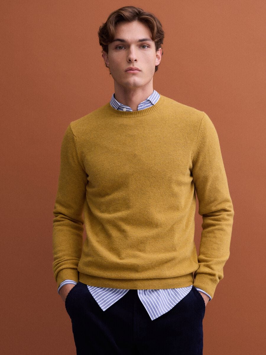 Pullover giallo in pura lana a girocollo regular fit_0