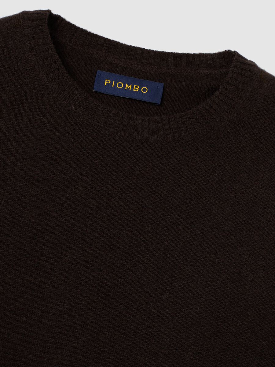 Brown crew neck pullover in pure lambswool regular fit_1