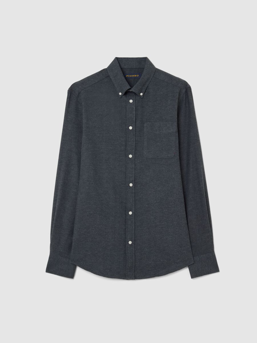 Regular fit grey long-sleeve shirt in pure cotton flannel_0