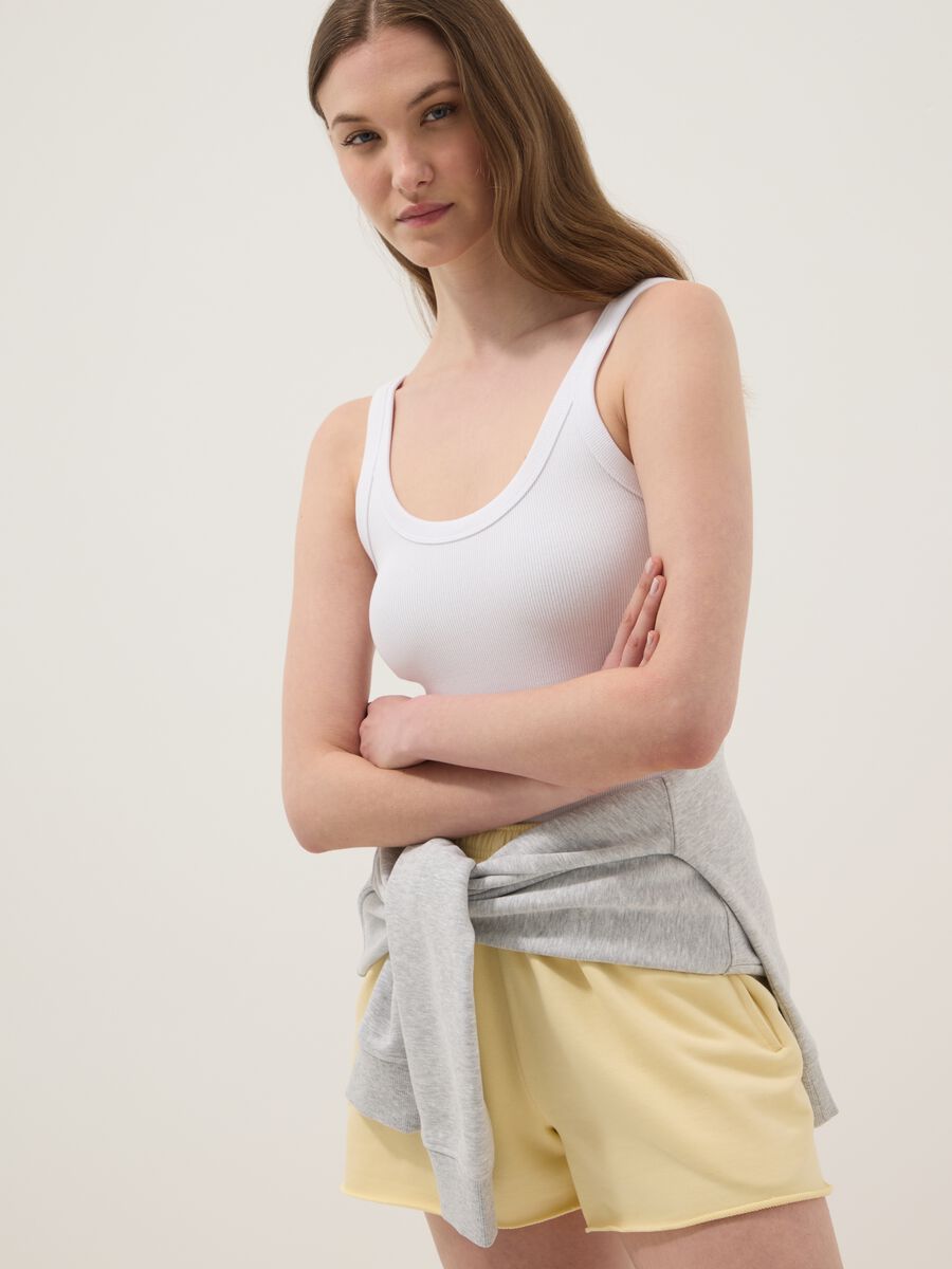 White ribbed stretch-cotton bodysuit with wide neckline_1