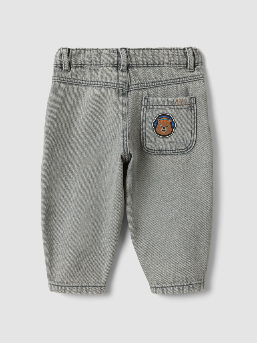 Jeans grigi baggy fit in puro cotone con stampe per bimbo_1