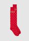 Red polka dot cotton blend Christmas long socks_0