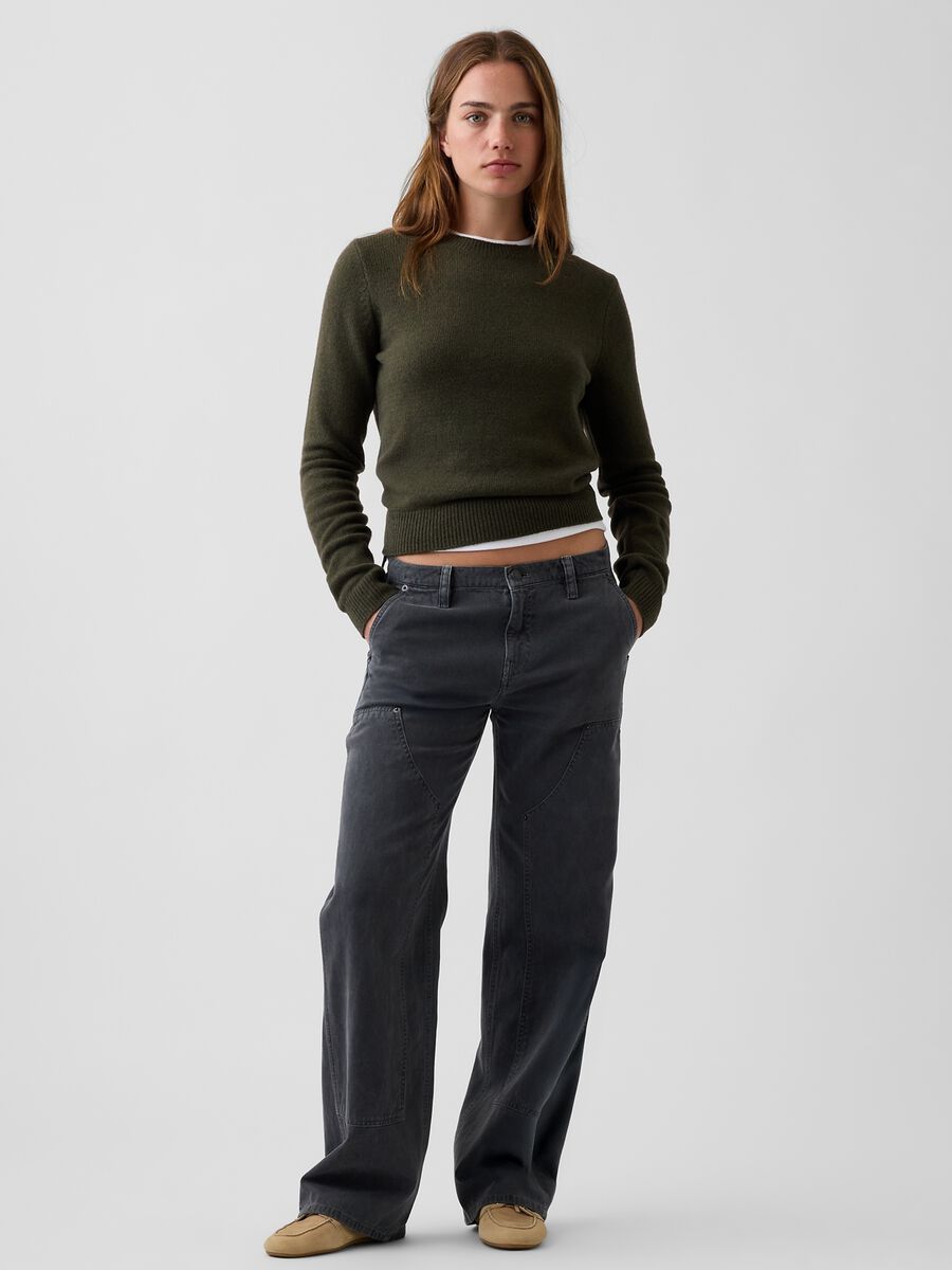 Dark green cotton-blend crew-neck jumper_1