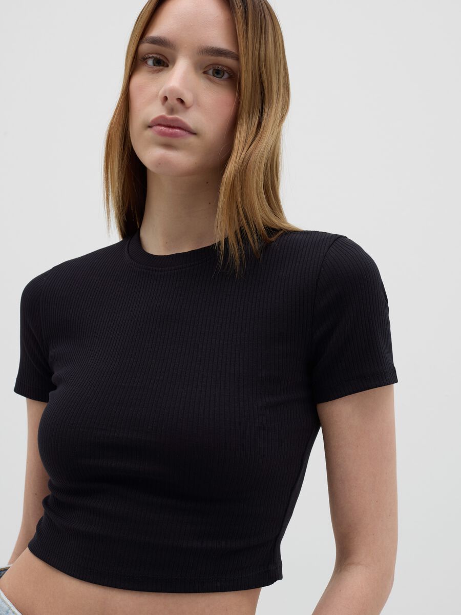 Women’s black fitted T-shirt in stretch cotton_2