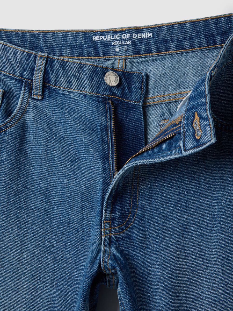 Blue cotton blend trousers regular fit_5